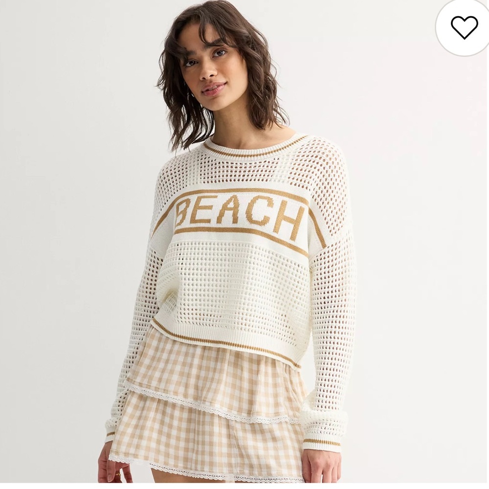 NWOT Juniors  “SO”  Open Stitch Pullover Cropped Sweater Cream Beach Sz Small